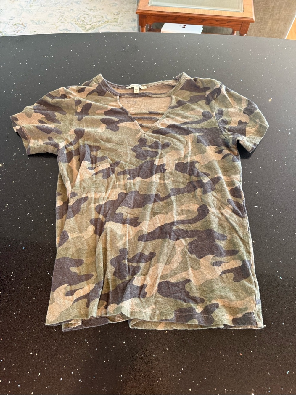 Express One Eleven Camo V-Neck Tee in Green and Brown